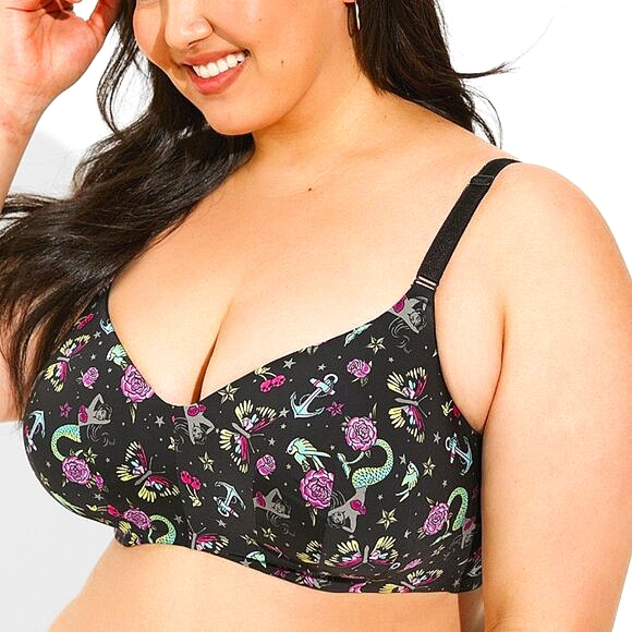 ❤️NWT VINTAGE TORRID MERMAID TATTOO WIRELESS BRA - BACK SMOOTHING LIGHTLY LINED - Picture 1 of 10